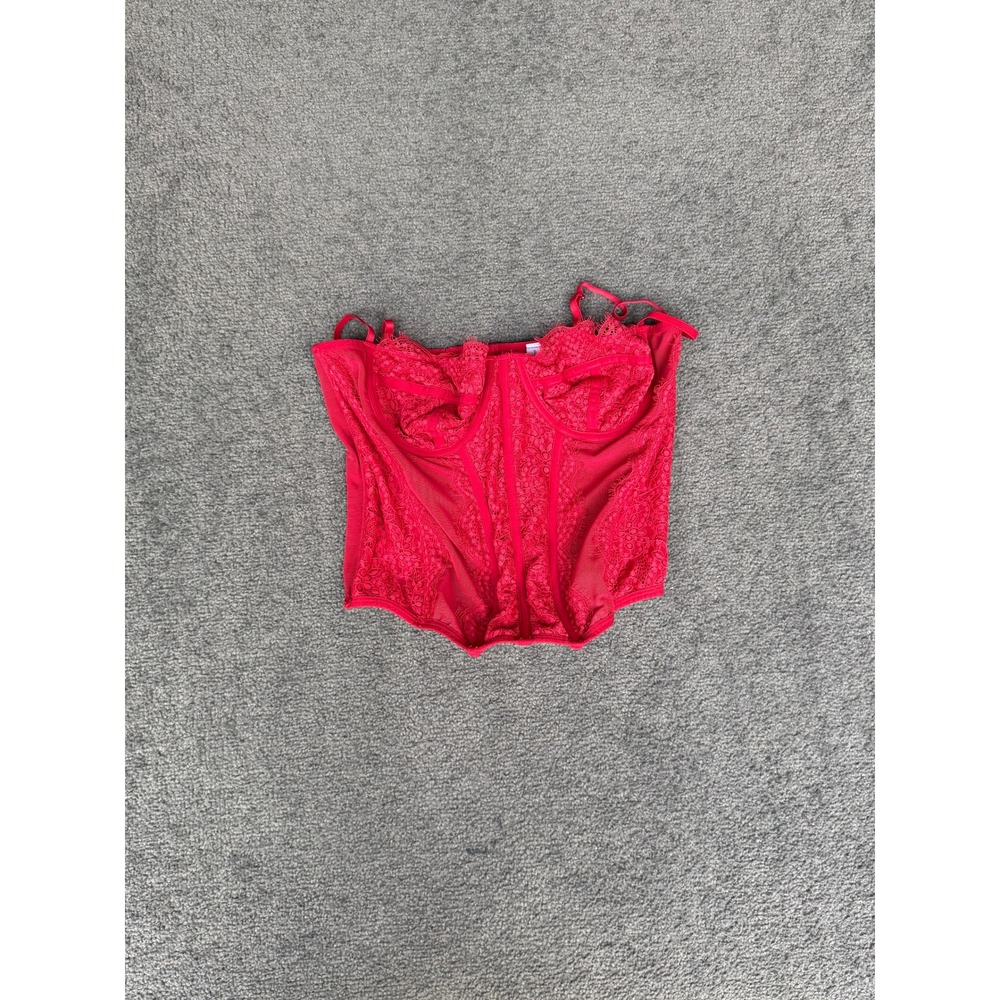 Out From Under Red Lace Mesh Corset Top Bustier XL Underwire Boning Sweetheart